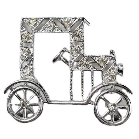 Vintage Emmons Car Brooch SIGNED Silver Tone Classic Model T Auto Rhinestones - Picture 1 of 5